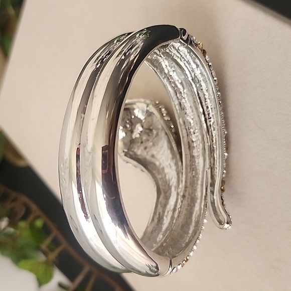 Vintage Silver Crystal Cobra Snake Hinge / Clamper Bracelet - Picture 7 of 11